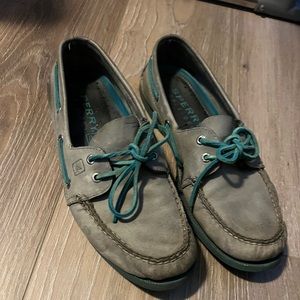 Sperry grey with turquoise boat shoe Mens size 12
